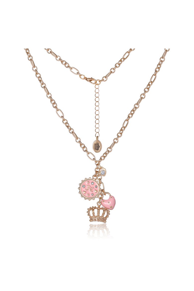 Gold-Tone Layered Charm Necklace with Pink Enamel Accents, Alternate, color, gold, pink