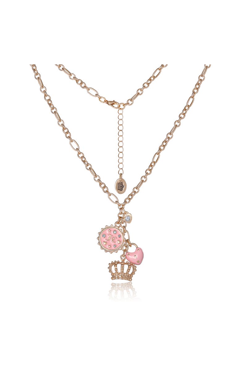 Juicy Couture Gold-Tone Layered Charm Necklace with Pink Enamel Accents, Alternate, color, Gold, Pink