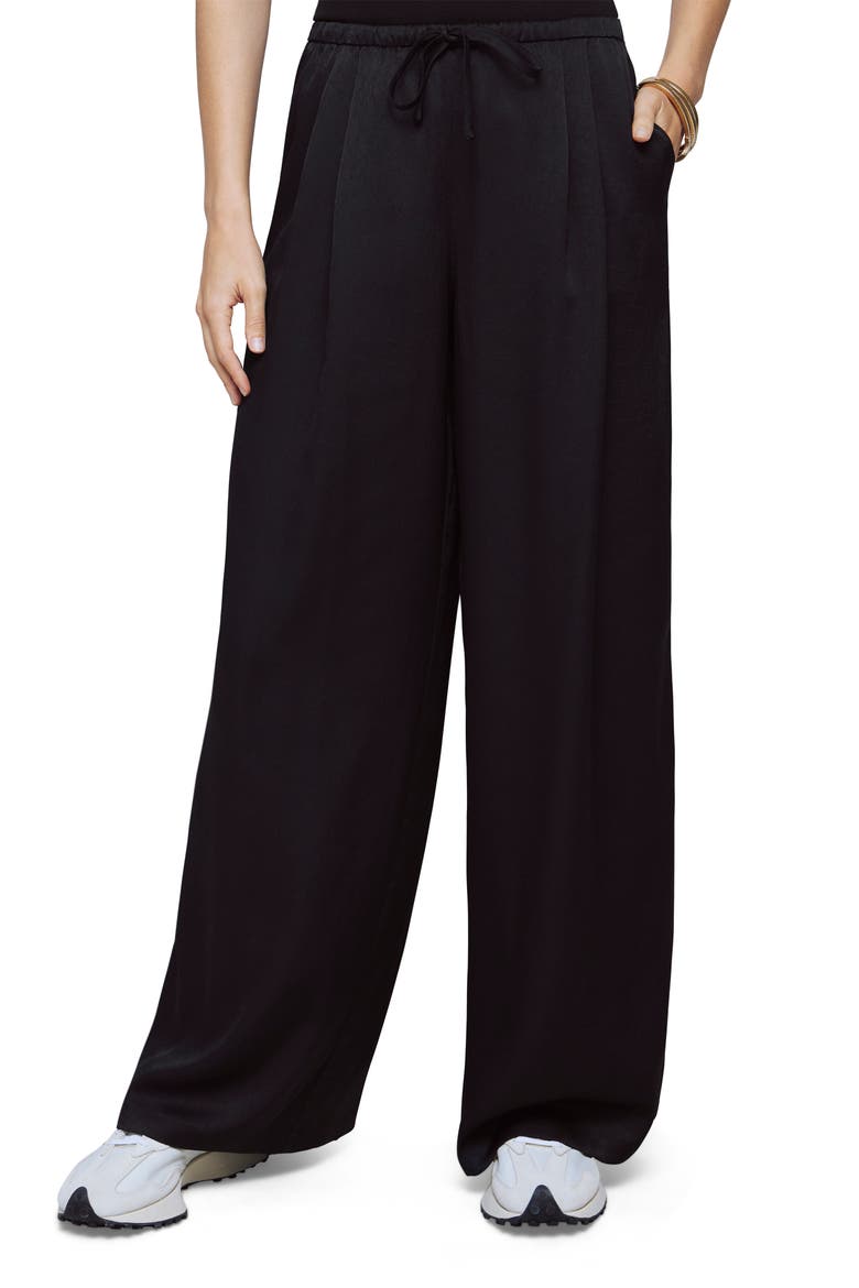 Valerie Wide Leg Satin Drawstring Pants, Main, color, BLACK
