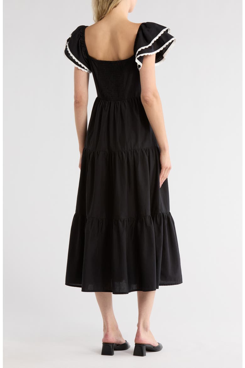 Embroidered Midi Dress, Alternate, color, BLACK/ EGRET