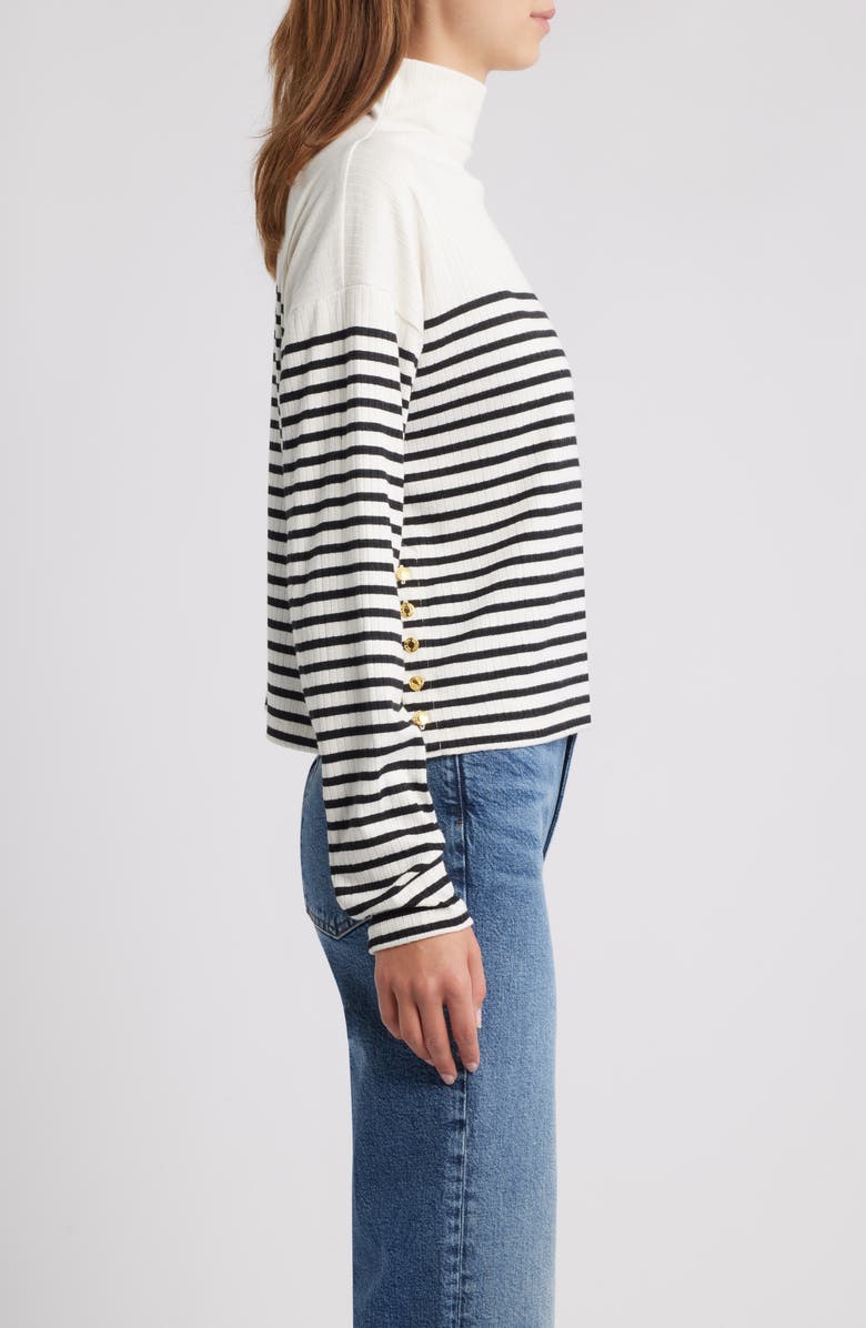 rag & bone Stripe Rib Knit Side Button Funnel Neck Top, Alternate, color, Beige Multi