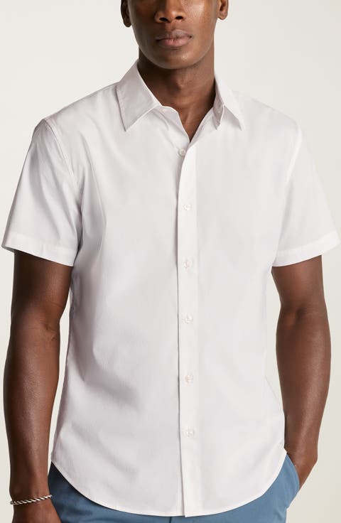 Riviera Slim Fit Point Collar Short Sleeve Stretch Cotton Button-Up Shirt