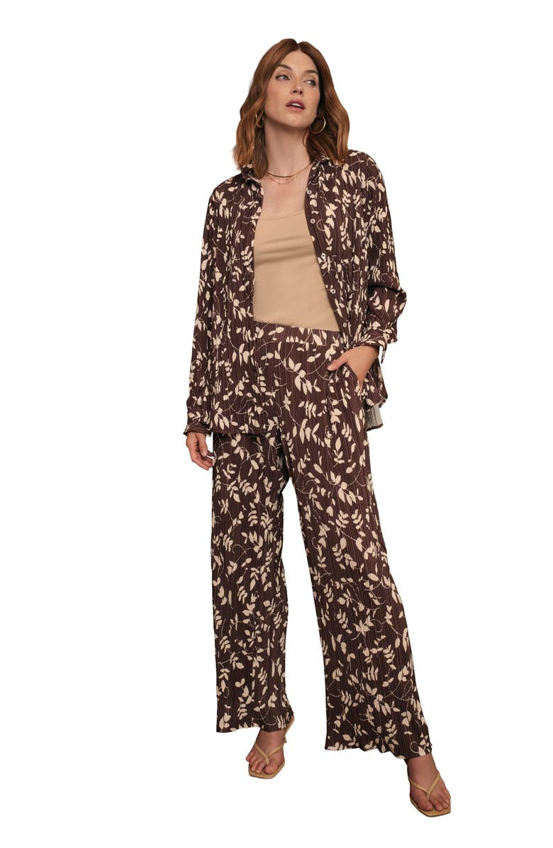 Jessica London Plisse Wide-Leg Trouser, Main, color, Rich Brown Vines