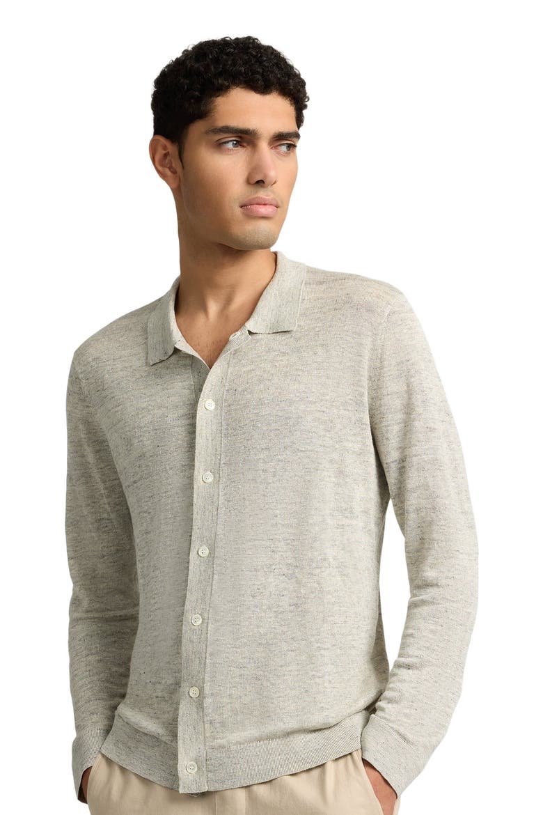 Linen Long Sleeve Sweater Polo, Alternate, color, LIGHT GREY MELG