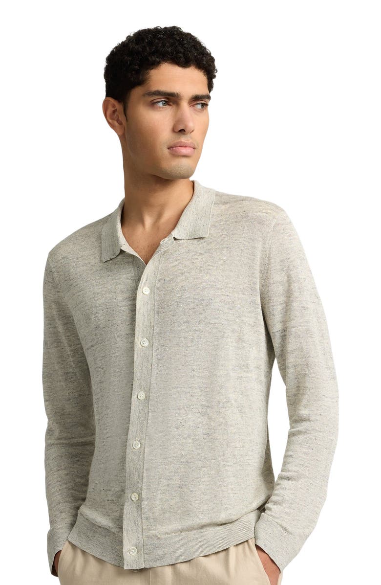 Onia Linen Long Sleeve Sweater Polo, Alternate, color, Light Grey Melg