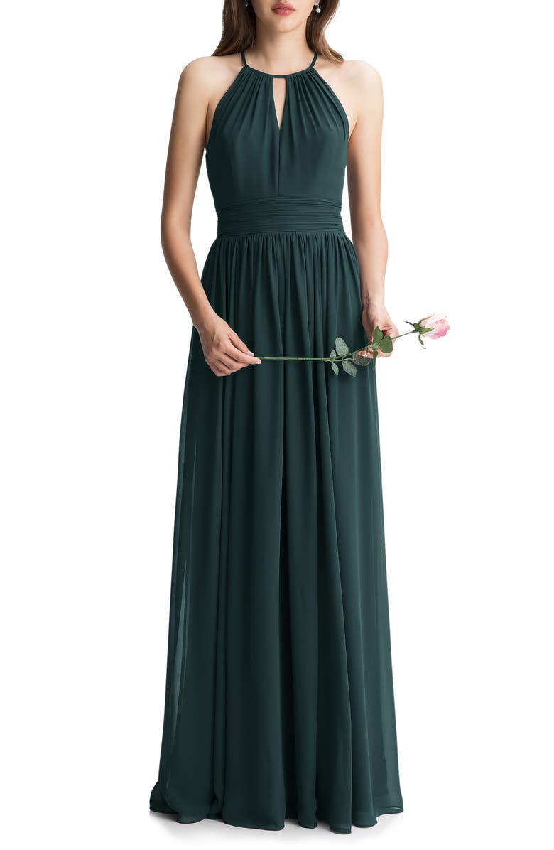 #Levkoff Keyhole Neck Chiffon A-Line Gown, Main, color, 