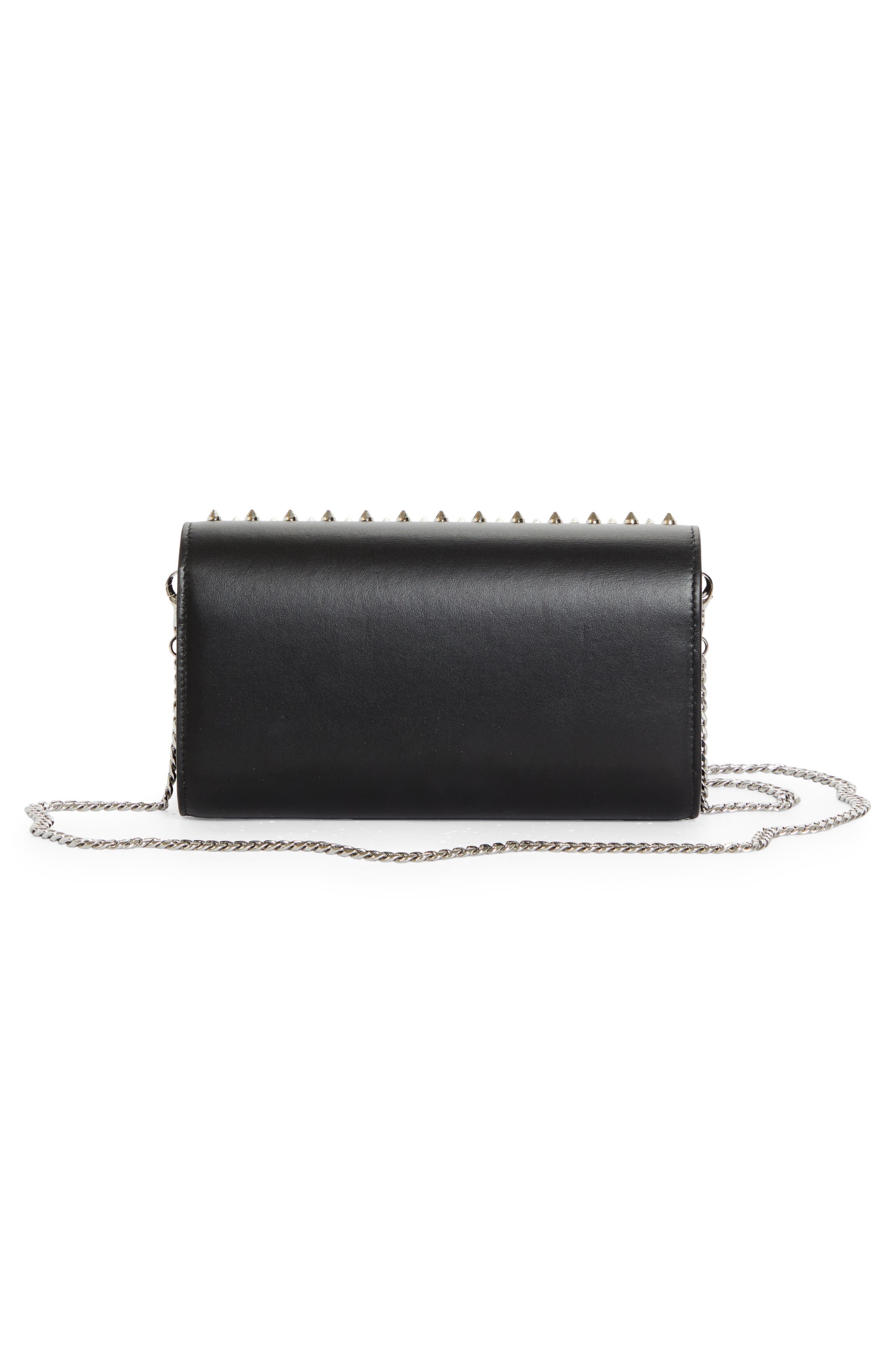 Christian Louboutin Paloma Spike Leather Wallet on a Chain, Alternate, color, Bk65 Black/ Silver