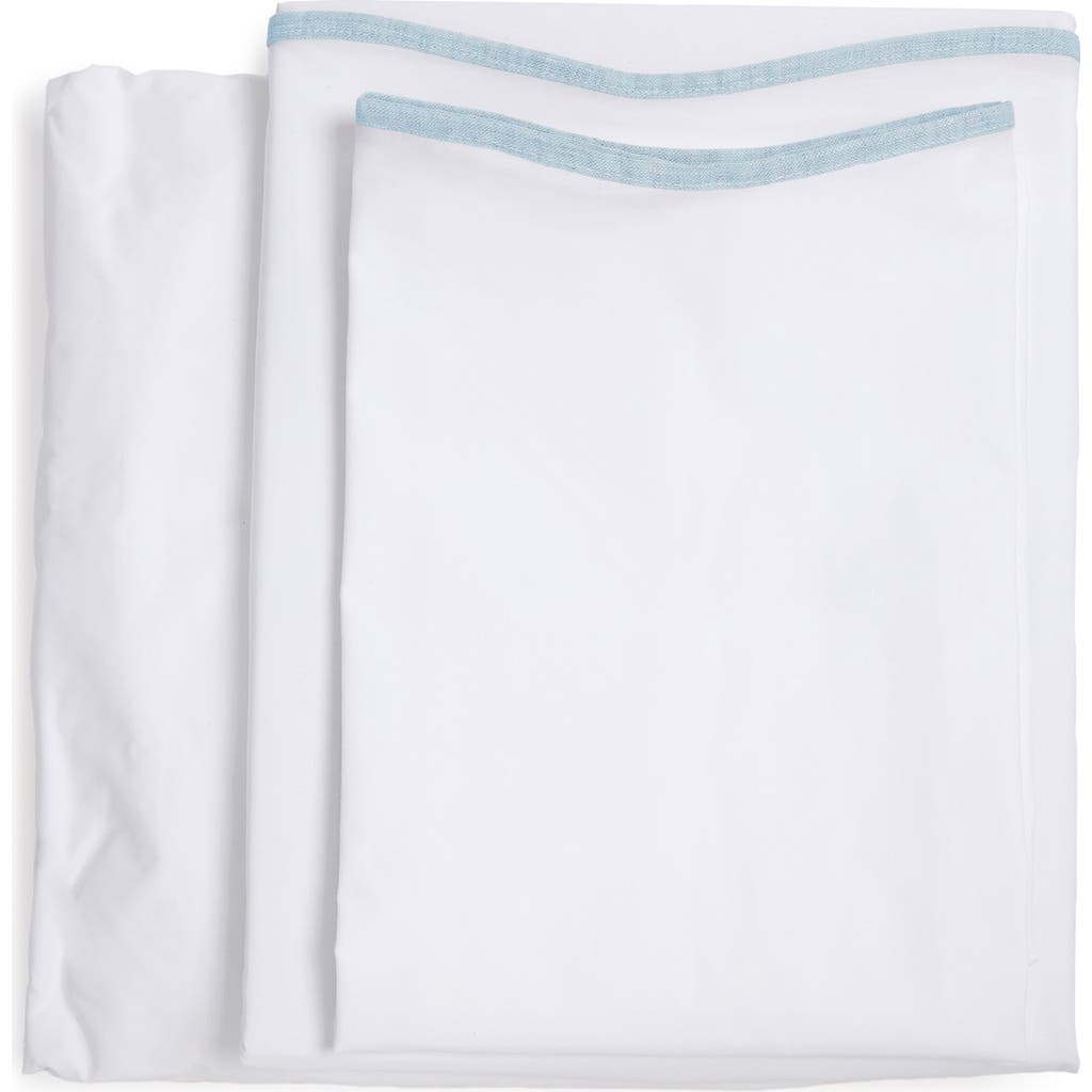 Pom Pom At Home Skylar Cotton Percale Sheet Set In White/french Blue