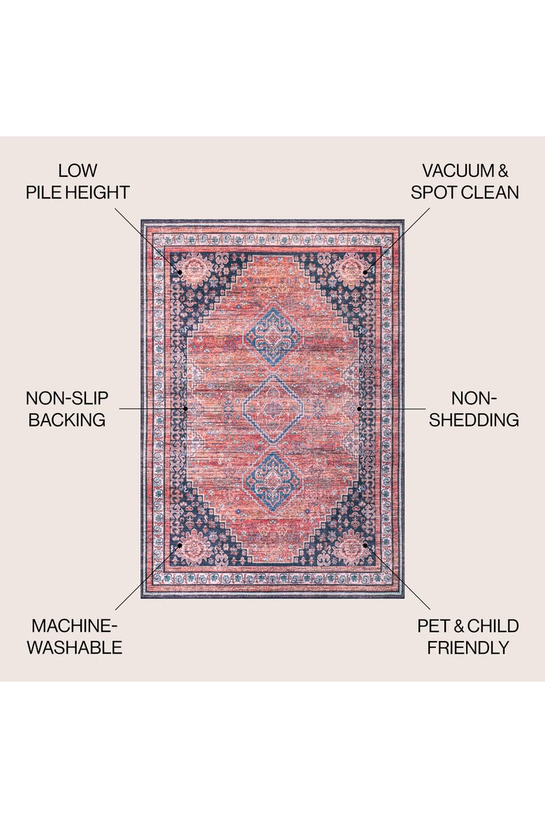 Dalyan Geometric Medallions Machine-Washable Area Rug, Alternate, color, Terra/Navy-Round
