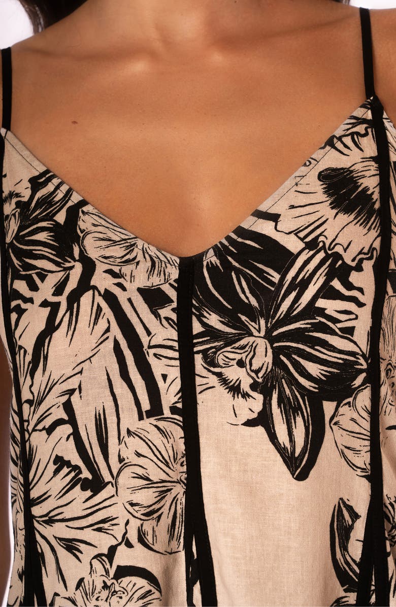 Maaji Sepia Fiori Lily Linen Blend Cover-Up Maxi Dress, Alternate, color, Open Beige