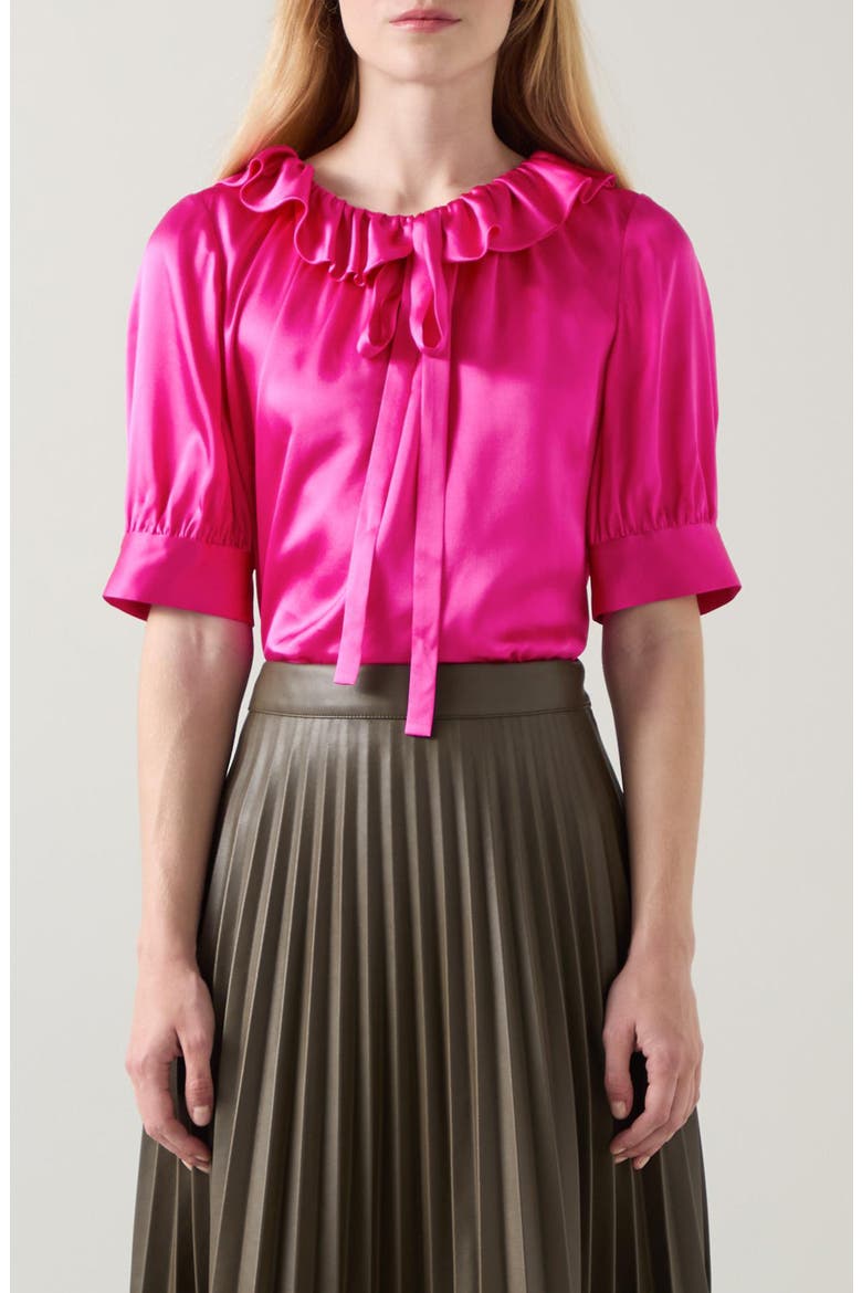 Coco Ruffle Neck Silk Top, Main, color, MAGENTA