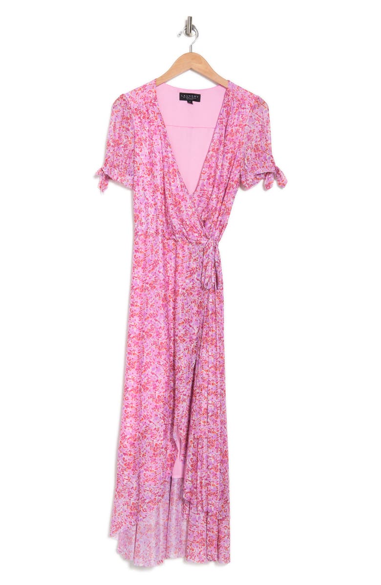 Laundry by Shelli Segal Floral Tie Sleeve High-Low Wrap Dress, Alternate, color,