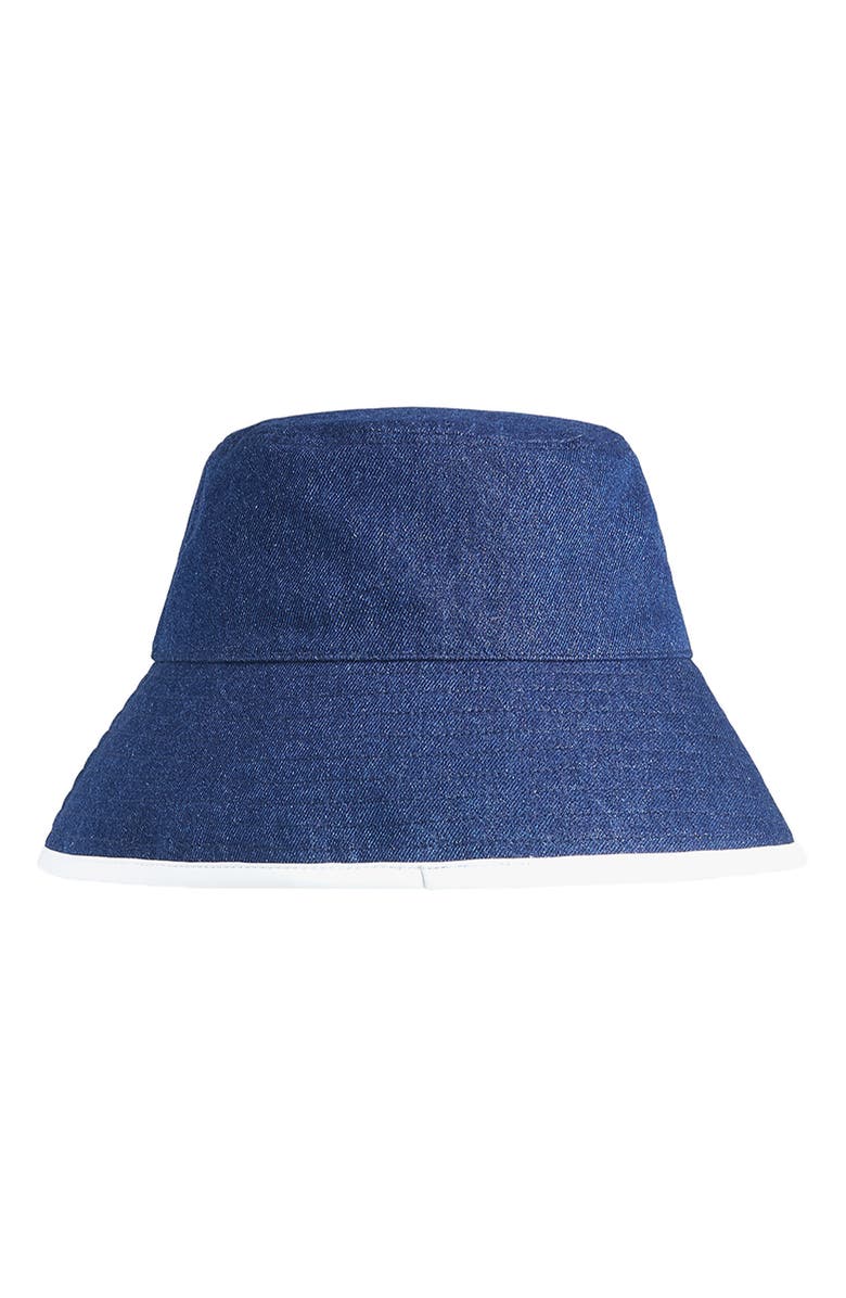 Favorite Daughter Contrast Binding Cotton Denim Bucket Hat, Alternate, color, Dark Wash
