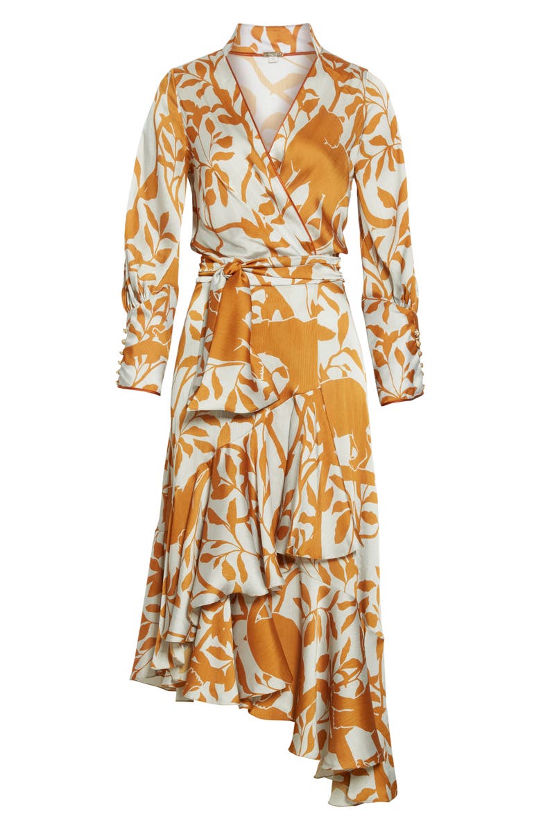 Johanna Ortiz Jaguar Silhouette Asymmetrical Georgette Wrap Dress, Alternate, color, 