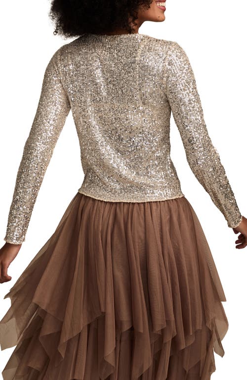 Lucky Brand Sequin Long Sleeve Top In Gold