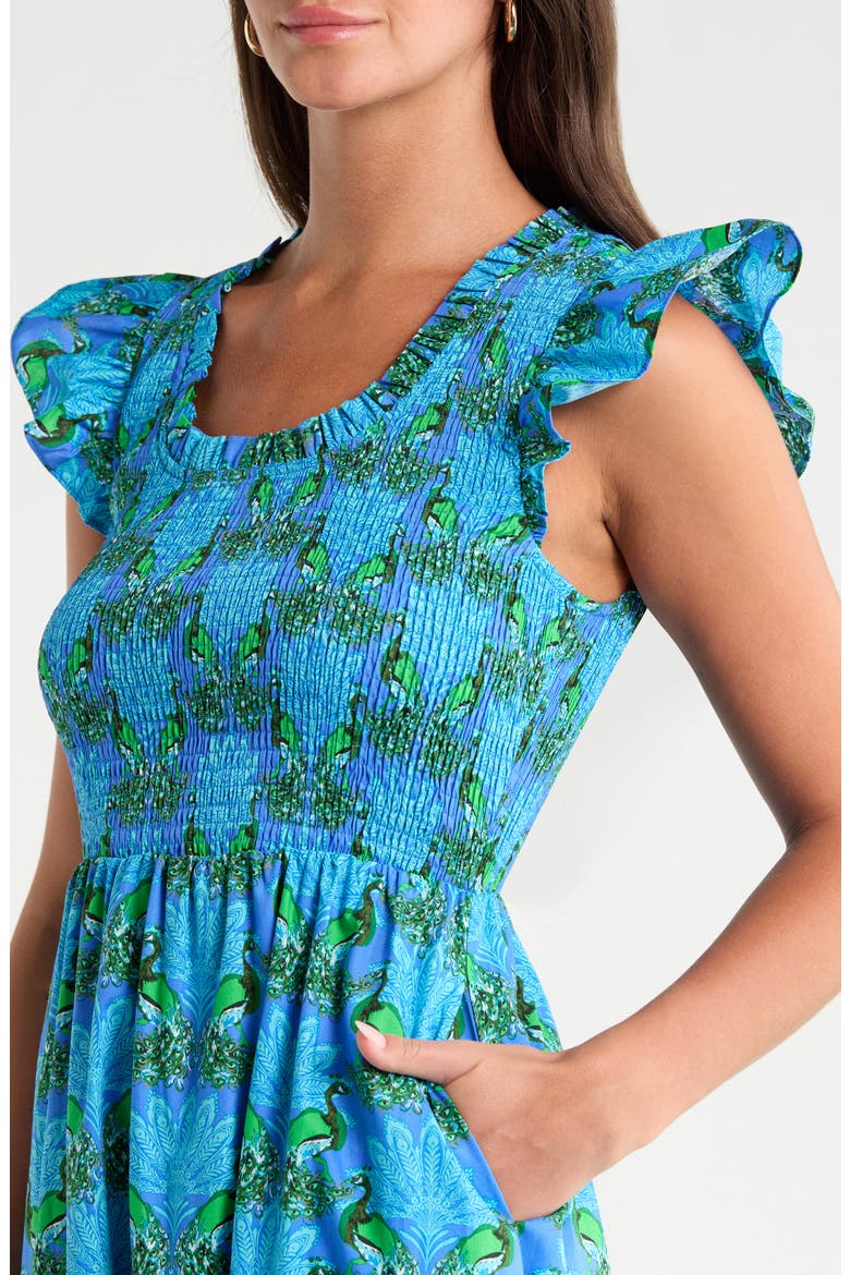Sherly Floral Smock Bodice Cotton Dress, Alternate, color, BLUE-GREEN
