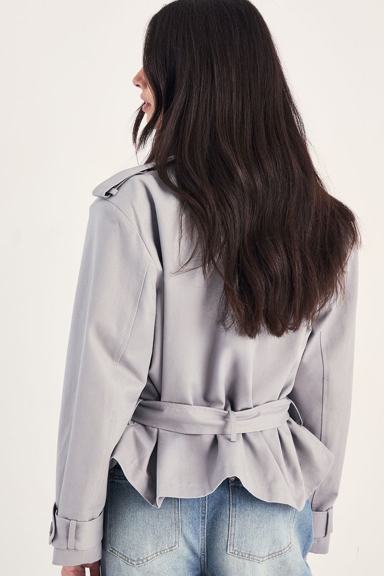 Double Breasted Short Trench Coat, Alternate, color, Grey