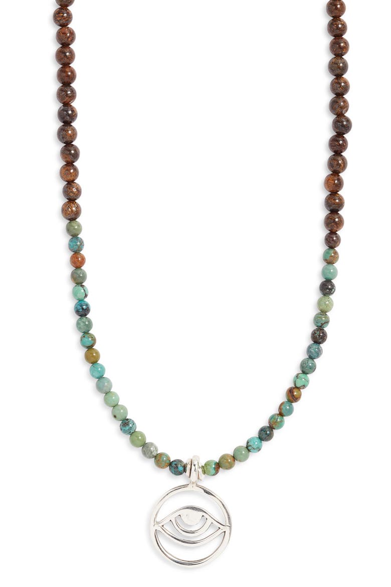 Men's Evil Eye Pendant Beaded Necklace, Main, color, TURQUOISE