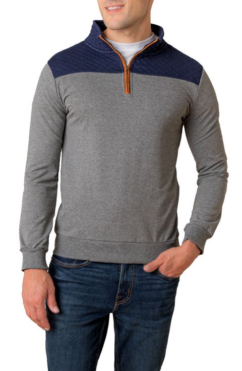 Organic French Terry Half Zip Pullover with Quilted Yoke