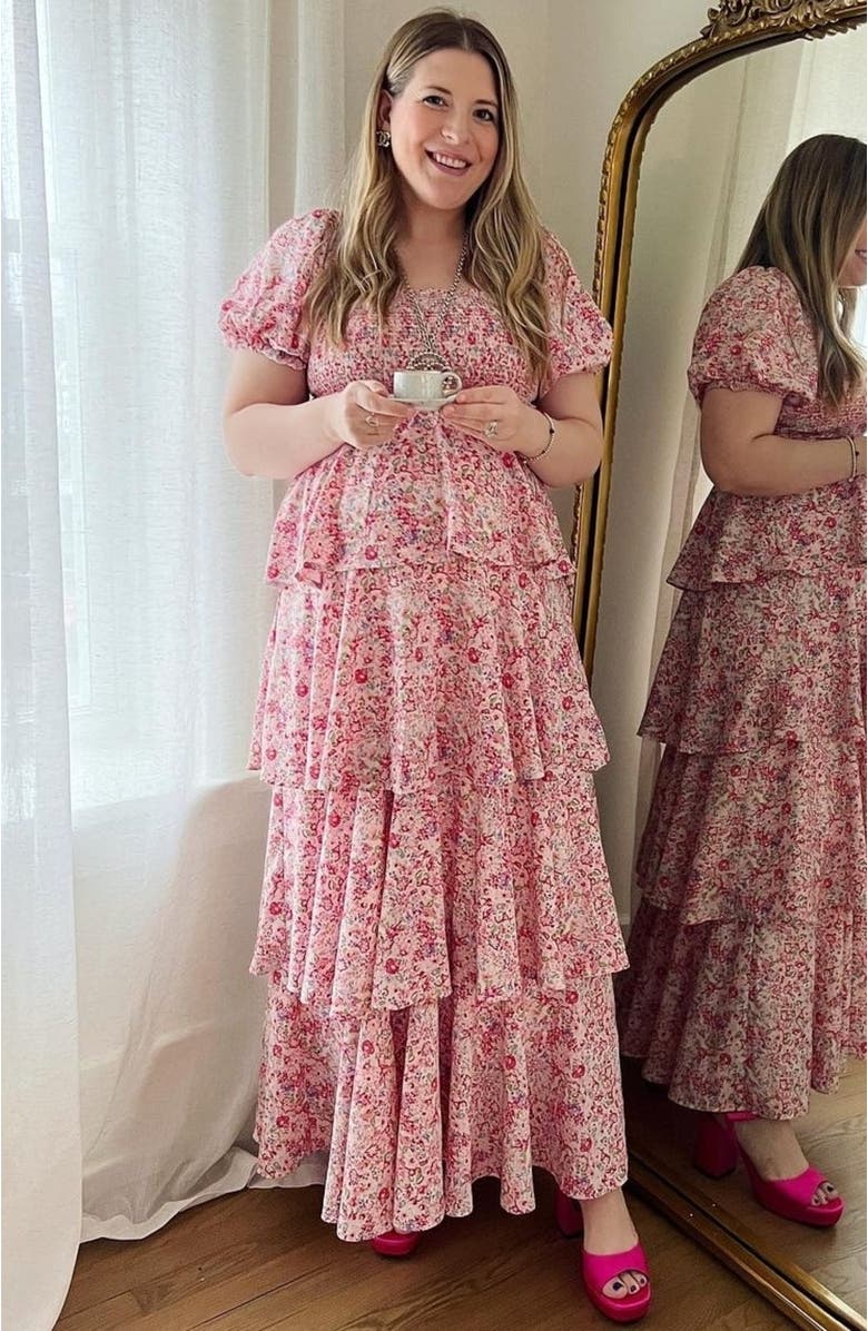 PinkBlush Floral Square Neck Ruffle Layered Maxi Dress, Alternate, color, Pink