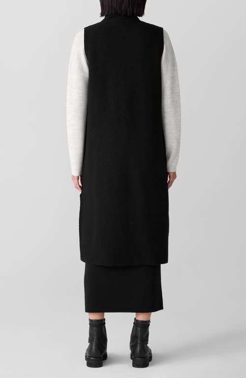 Eileen Fisher Lightweight Boiled Wool Shawl Collar Vest In Regenerative Wool In Black