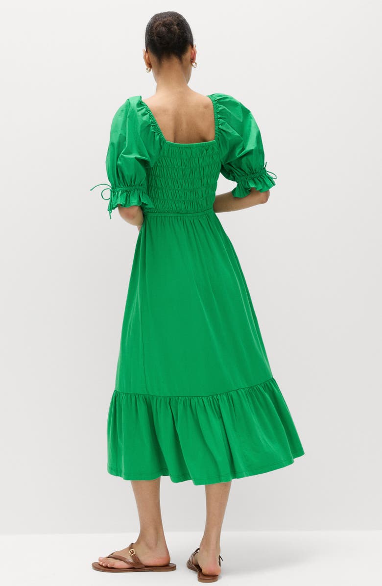 M&S Puff Sleeve Cotton Midi Dress, Alternate, color, Green
