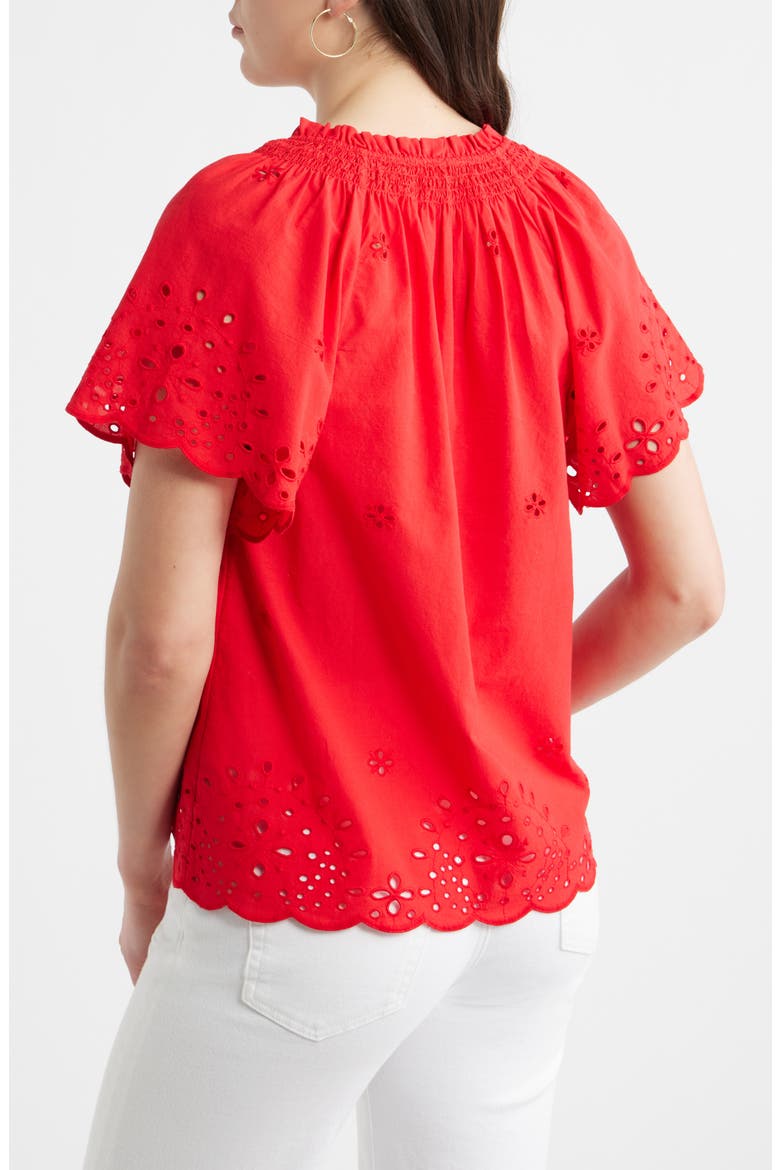 Eyelet Ruffle Trim Cotton Top, Alternate, color, RED RADISH