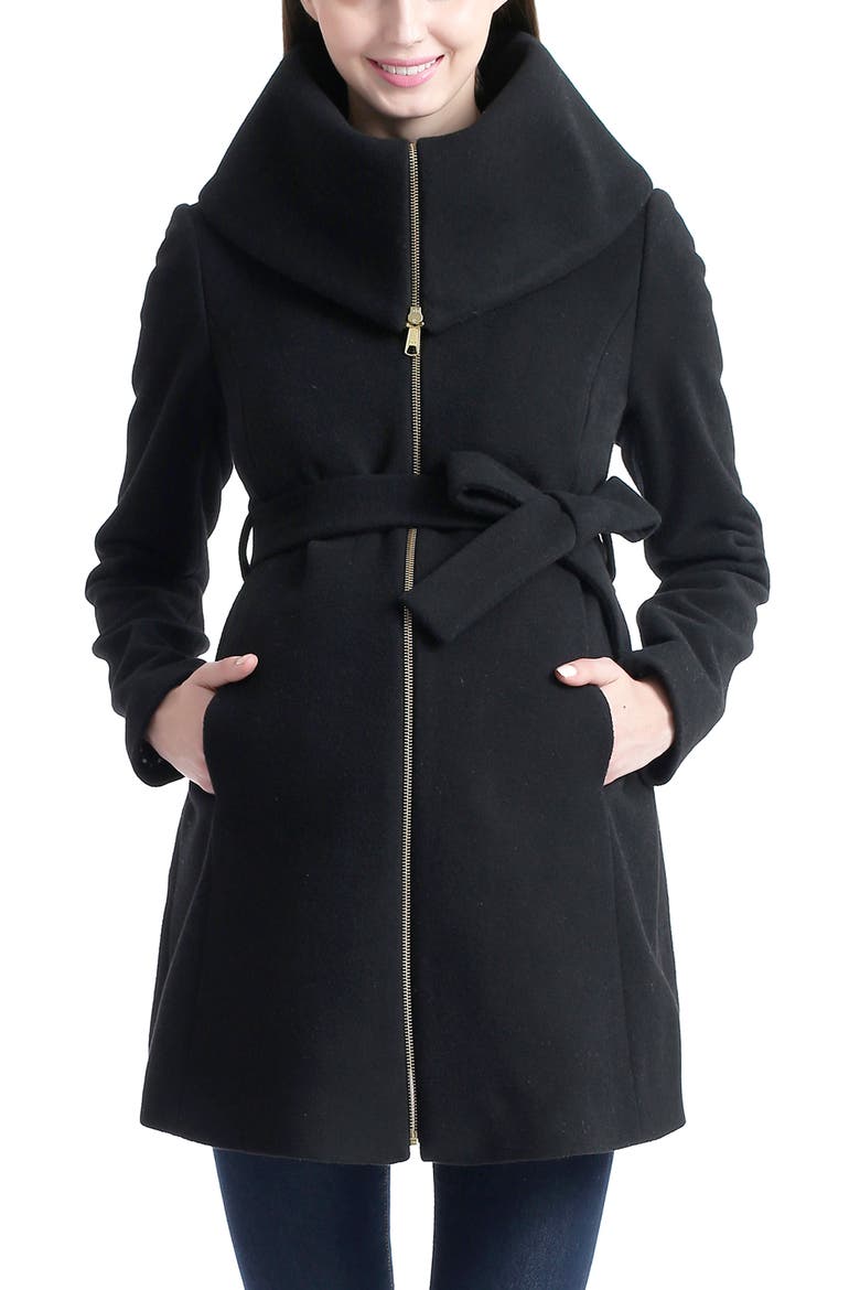 Mia High Collar Wool Blend Maternity Coat, Main, color, BLACK