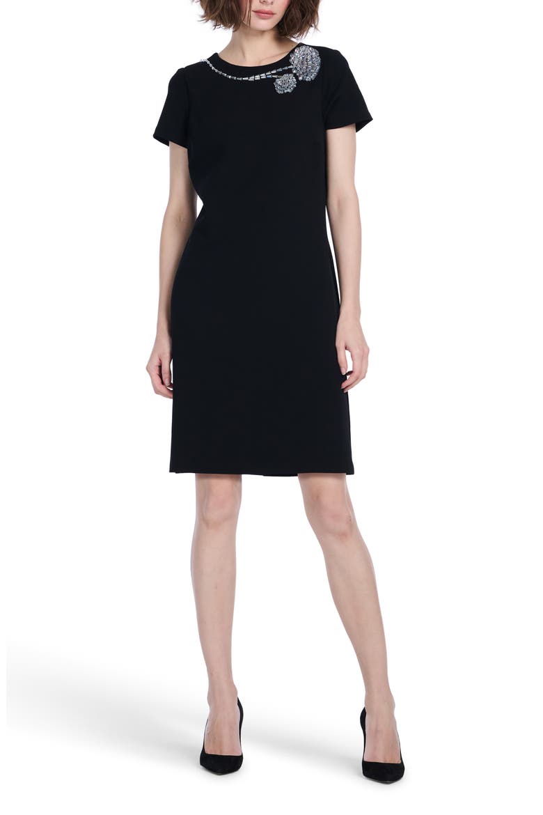 Rhinestone Floral Cocktail Shift Dress, Main, color, BLACK