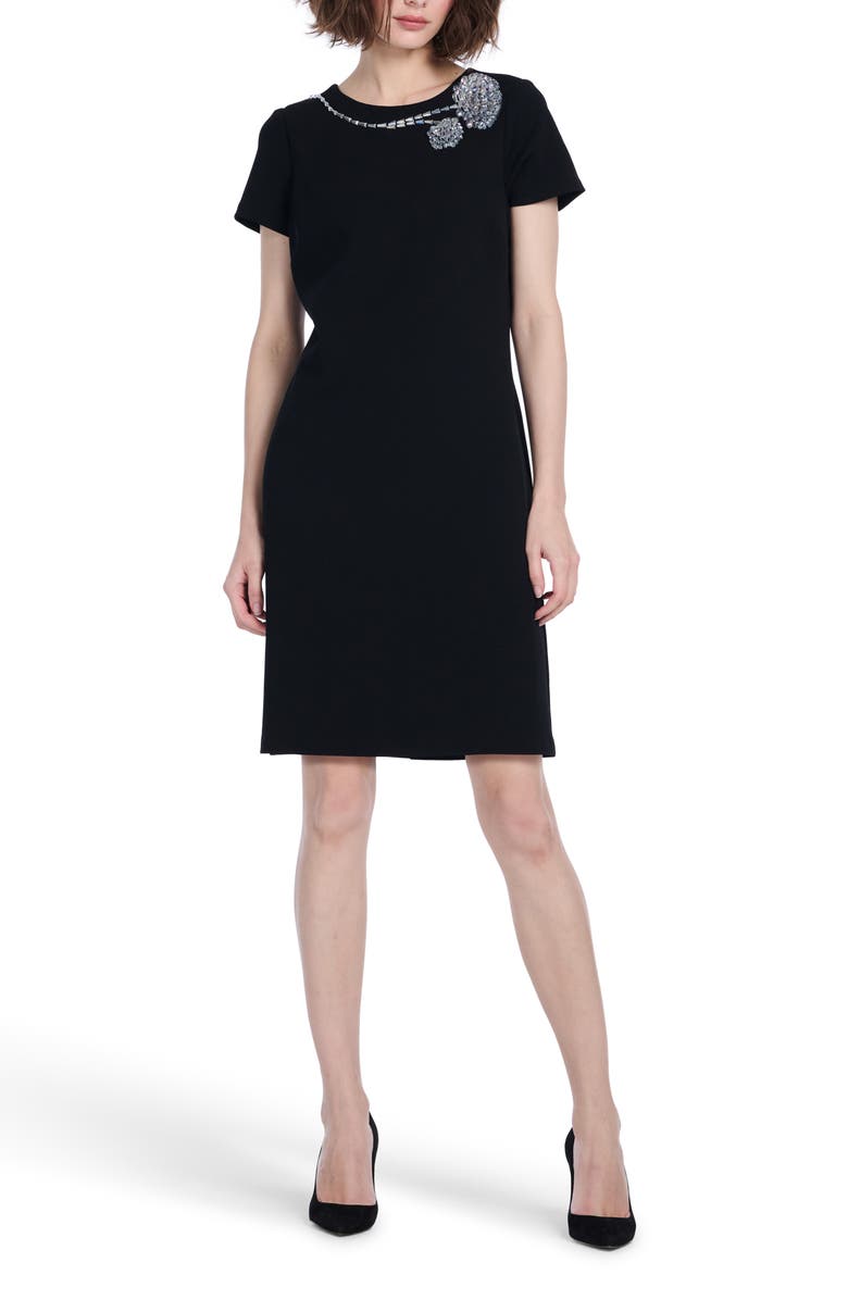 EMILY SHALANT Rhinestone Floral Cocktail Shift Dress, Main, color, 