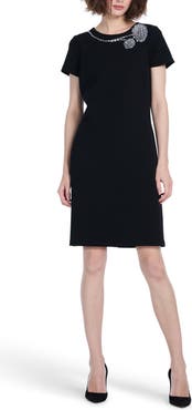 EMILY SHALANT Rhinestone Floral Cocktail Shift Dress