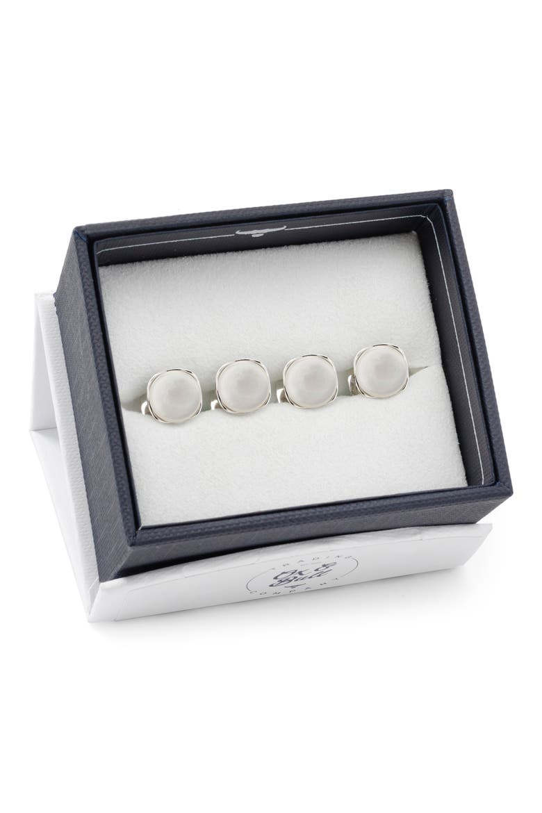 Set of 4 Sterling Silver & Mother-of-Pearl Studs, Alternate, color, WHITE