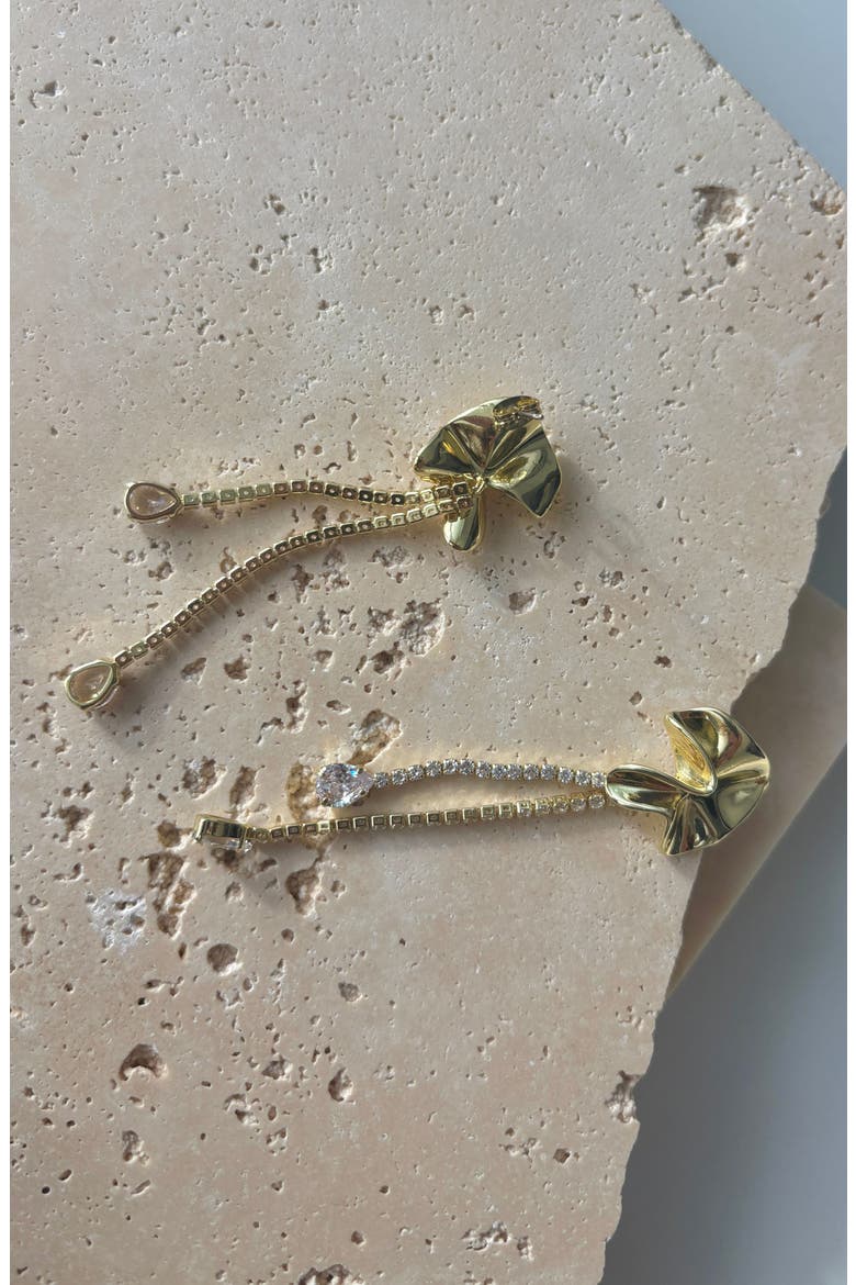 Flower Crystal Drop Earrings, Alternate, color, GOLD