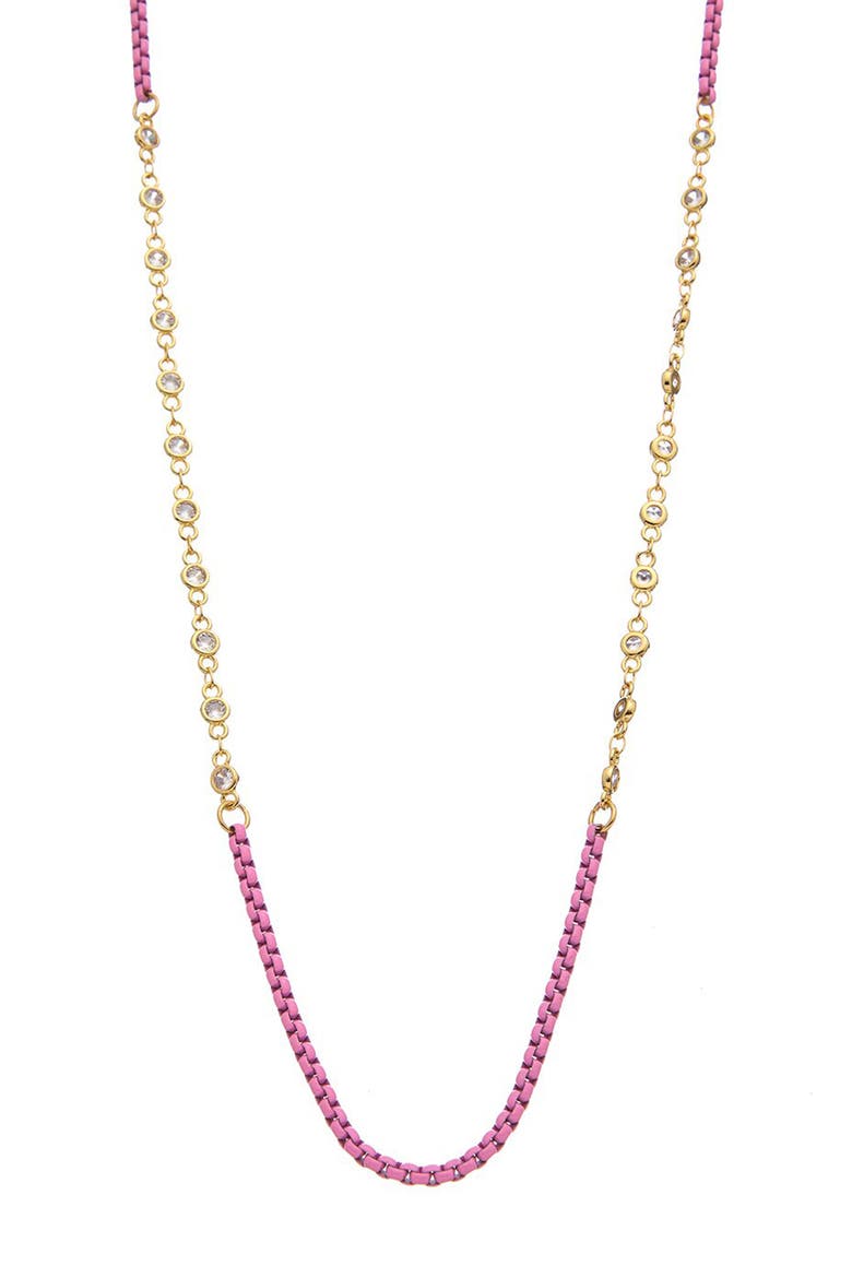 Two-Tone Station Long Necklace, Main, color, YELLOW