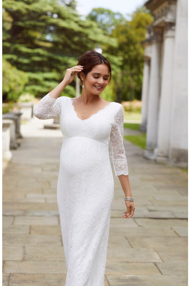 Lace Maternity Wedding Gown, Alternate, color, IVORY