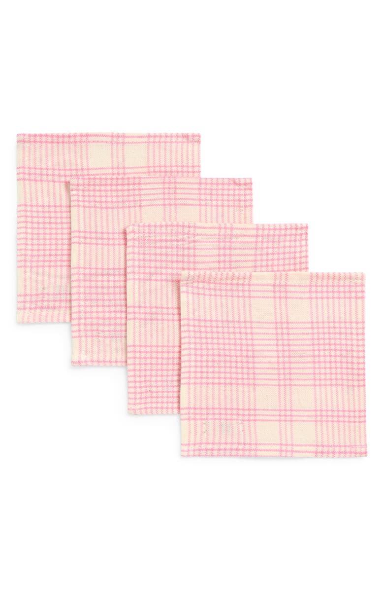 Heather Taylor Home Marianne Plaid Set of 4 Cocktail Napkins, Main, color, Peony