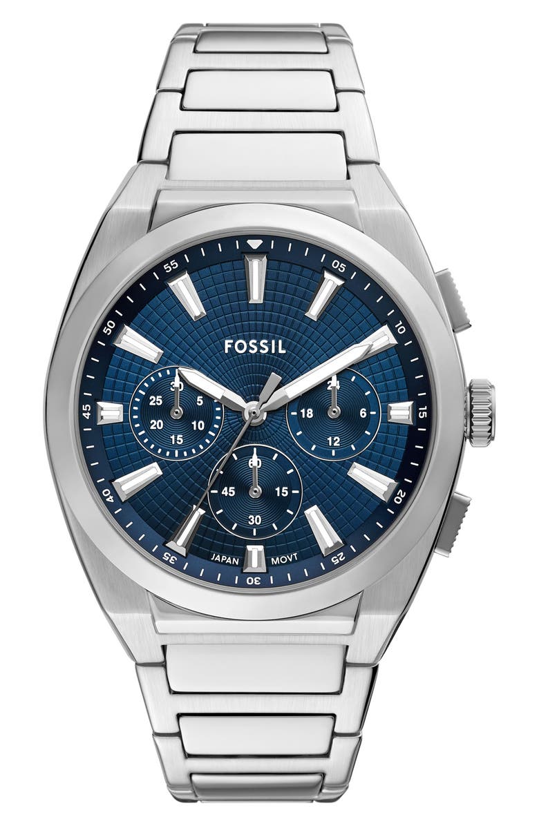 Fossil Everett Chronograph Bracelet Watch, 44mm, Main, color, Silver Blue
