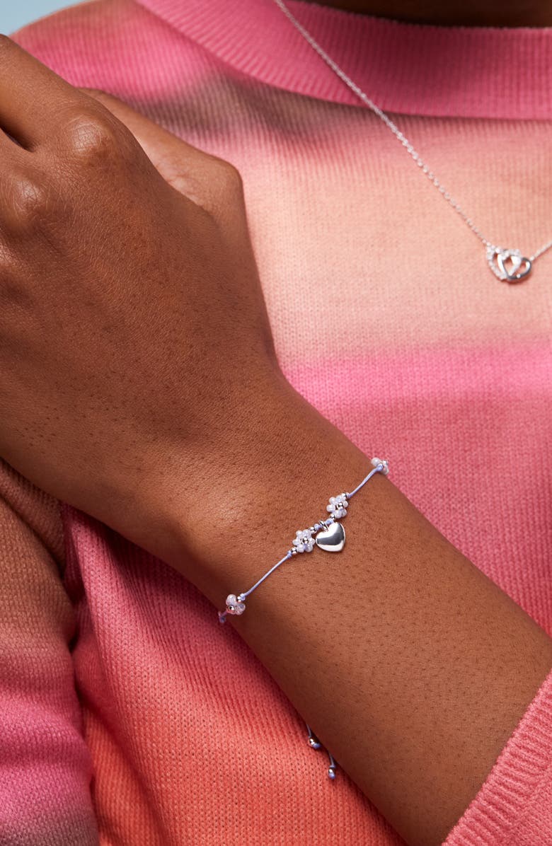 Estella Bartlett Louise Heart & Flower Beaded Slide Bracelet, Alternate, color, Silver