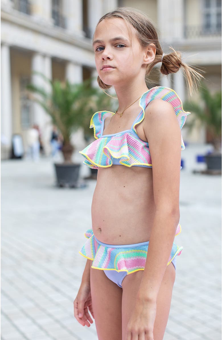 NESSI BYRD Multi-Color Striped Ruffle with Trim Two-Piece Bikini, Alternate, color, Multicolor