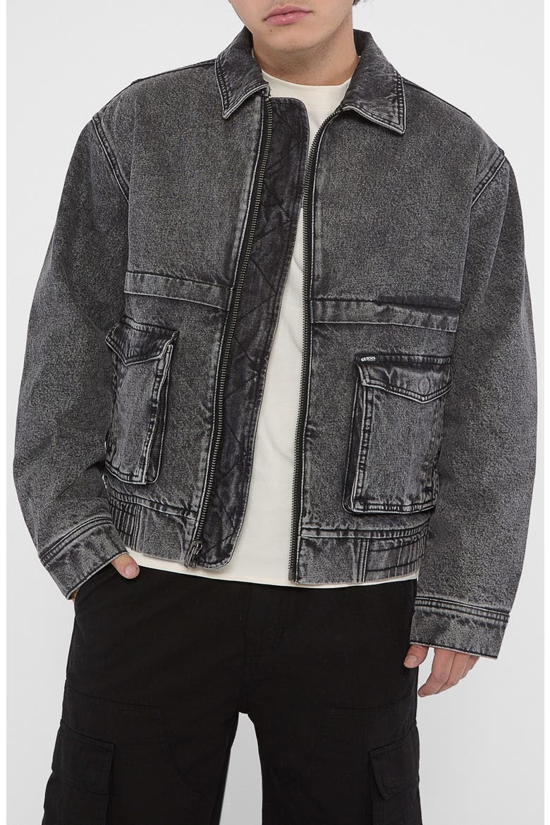 Acid Wash Zip-Up Denim Jacket, Main, color, BLACK