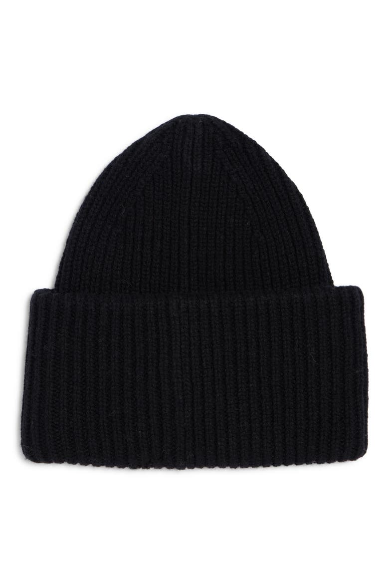 Pansy Crystal Face Wool Rib Beanie, Alternate, color, BLACK