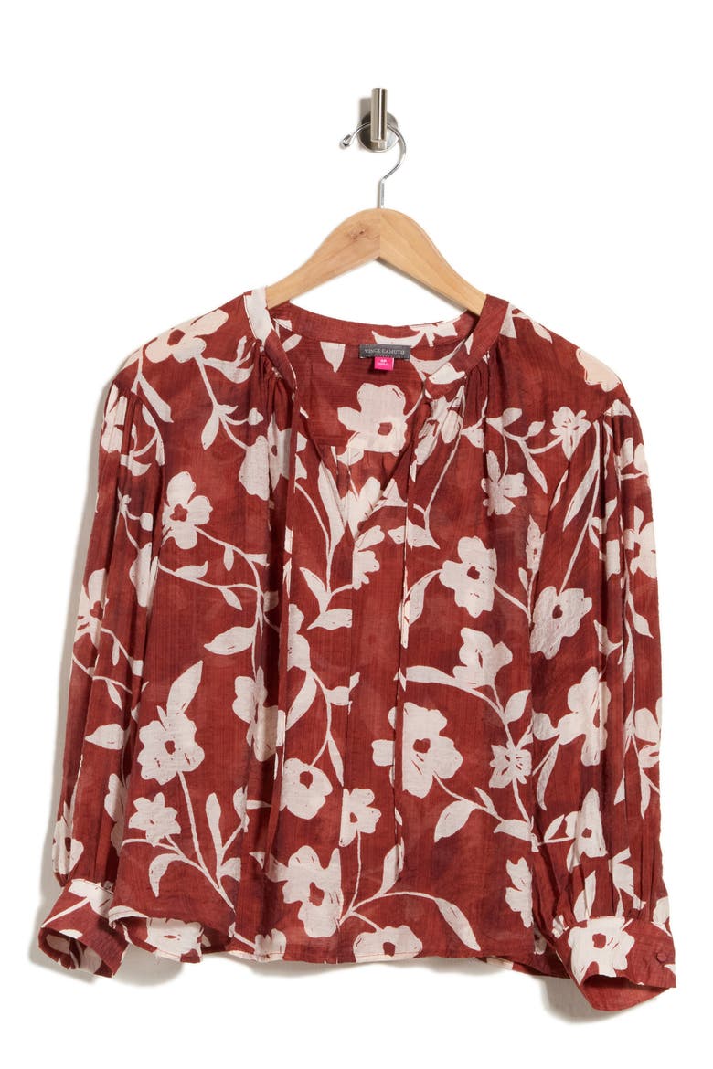 Tie Front Floral Top, Main, color, RUSSET BROWN
