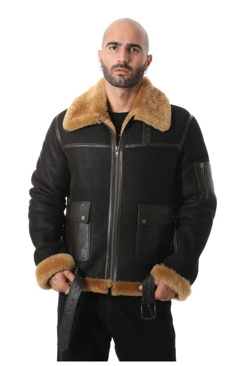 Furniq UK Samuel Shearling Pilot Jacket, Main, color, Brown