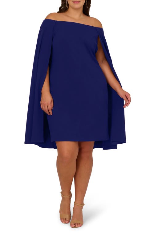 Adrianna Papell Off The Shoulder Stretch Crepe Cape Dress In Dark Blue Violet