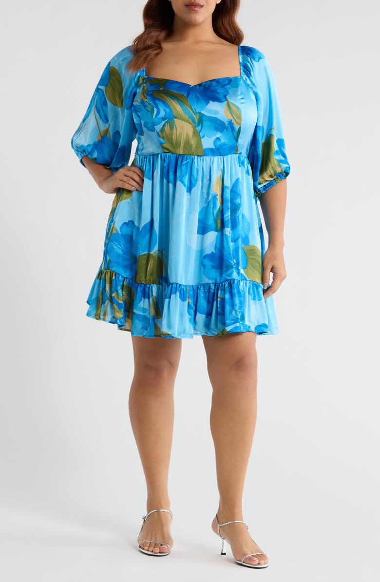 SUGARLIPS Neiva Floral Evy Sweetheart Minidress, Main, color, Blue-Green