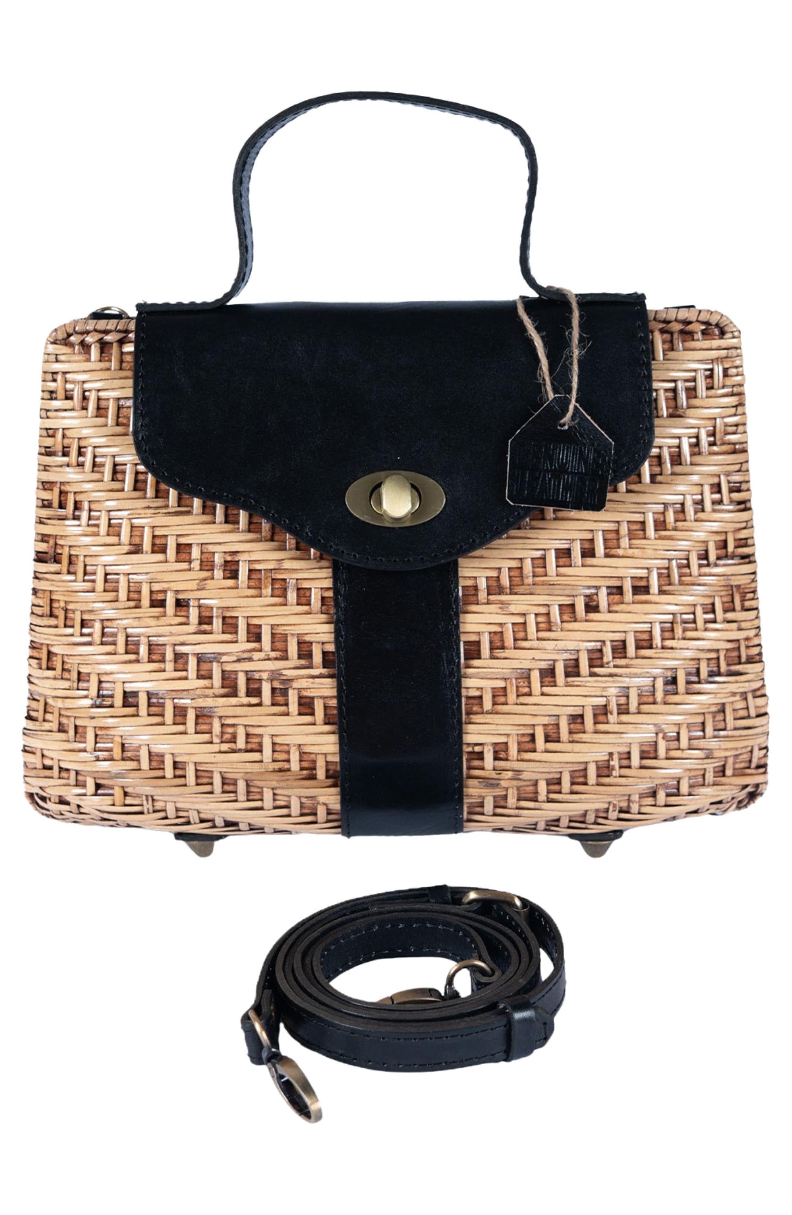 Jelavu Nori Handwoven Rattan Top Handle Bag, Alternate, color, Natural/ Black