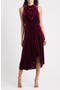Cowl Neck High-Low Velvet Midi Dress