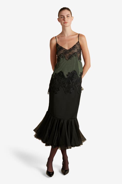 Marina Moscone Cady Skirt With Organza Founce Hem In Black