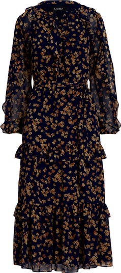 Lauren Ralph Lauren Floral Ruffle Trim Georgette Dress | Nordstrom 