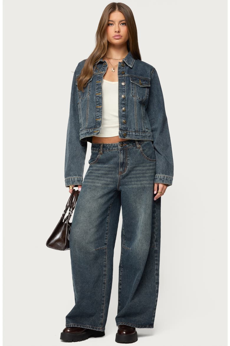 Barb Crop Nonstretch Denim Jacket, Alternate, color, DARK-BLUE